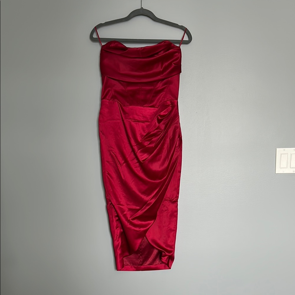 Bardot Burgundy Satin Midi Dress